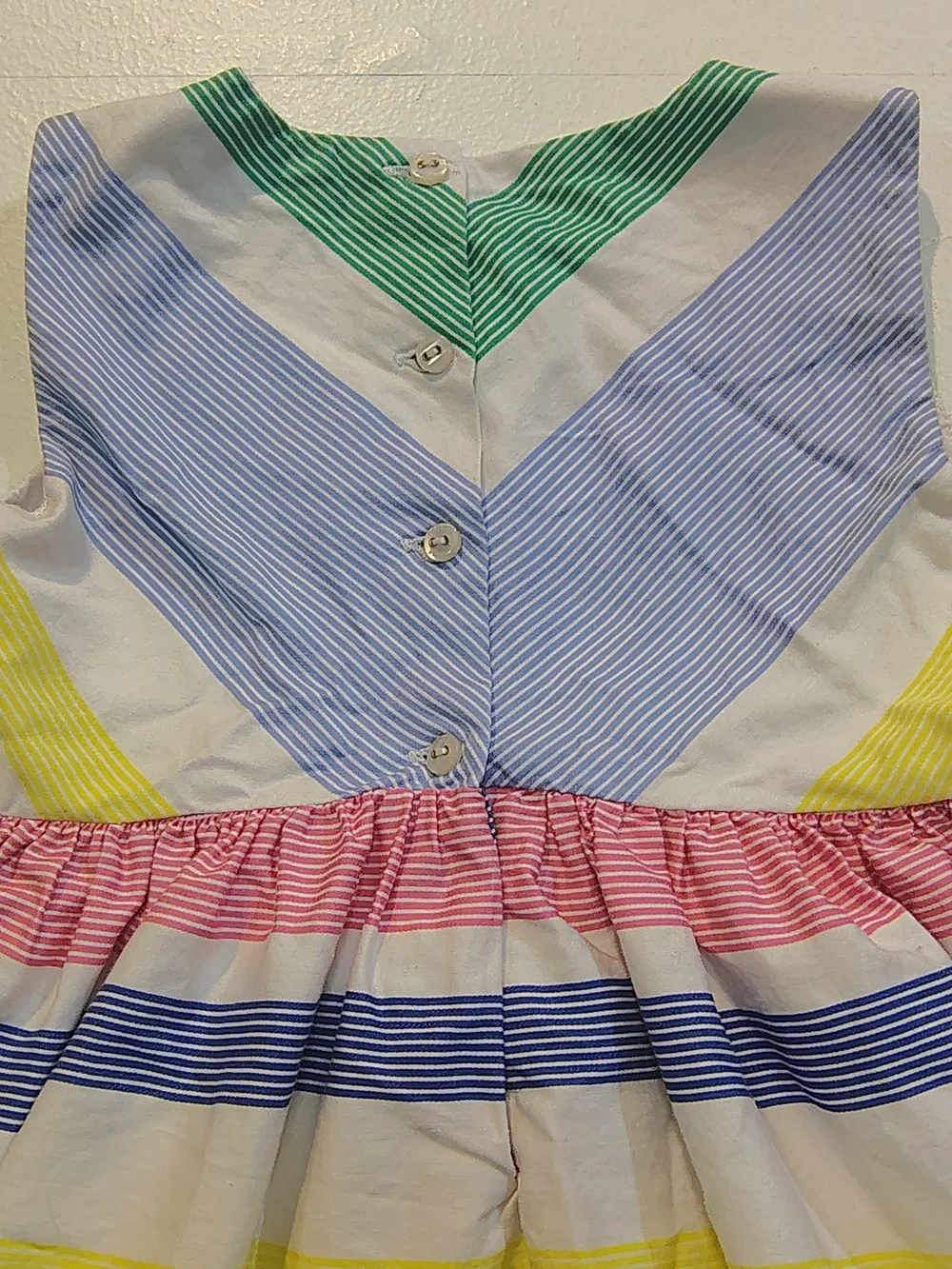 Girls' Multicolor Stripe Cotton Dress - White, Yellow, Blue